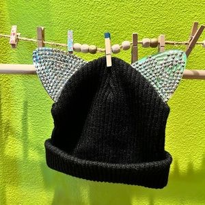 Kids Black Jem Cat Ear Beanie